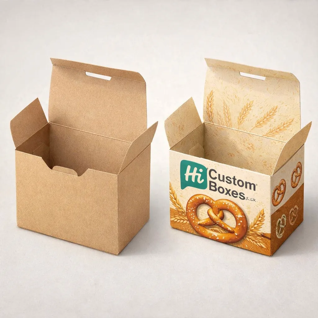 Vertical medicinal-style boxes, one blank white and one with HCB branding and teal wave patterns.